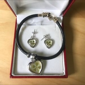 Silver lucky charm bracelet and earrings